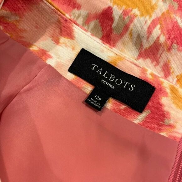 Talbots Pencil Skirt Pink and Orange Floral Lined Back Zip and Slit Size 12P - Picture 6 of 10